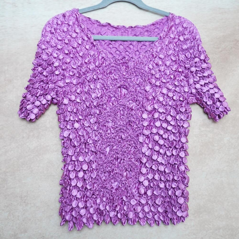 Popcorn Textured Stretch Top Pink One Size 90s Vintage
